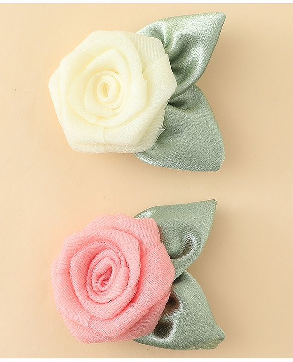 Pine Kids Hair Clips With Floral Applique Pack of 2 - Cream & Pink