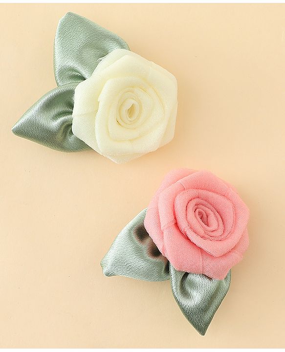 Pine Kids Hair Clips With Floral Applique Pack of 2 - Cream & Pink