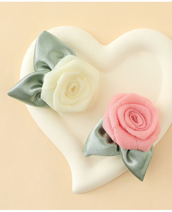 Pine Kids Hair Clips With Floral Applique Pack of 2 - Cream & Pink