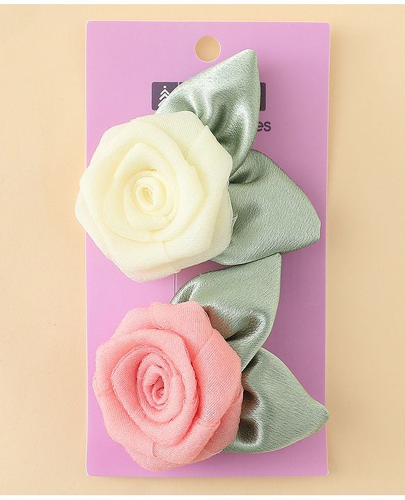 Pine Kids Hair Clips With Floral Applique Pack of 2 - Cream & Pink