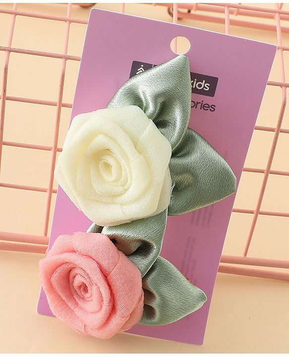 Pine Kids Hair Clips With Floral Applique Pack of 2 - Cream & Pink