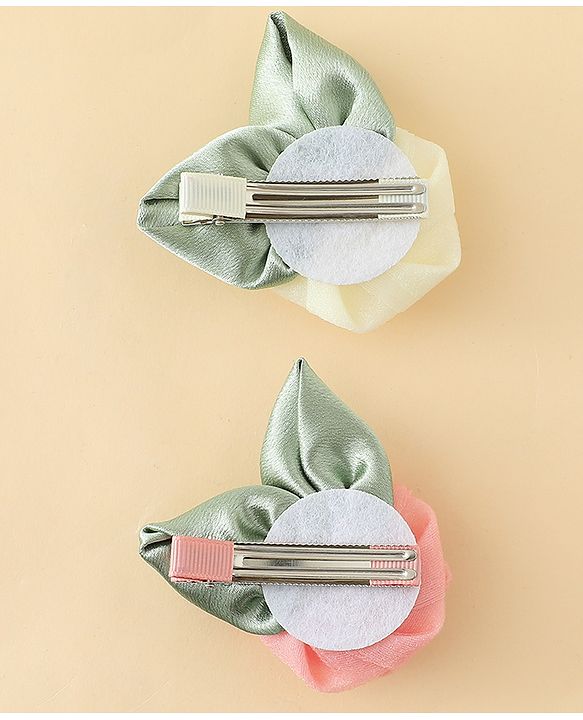 Pine Kids Hair Clips With Floral Applique Pack of 2 - Cream & Pink