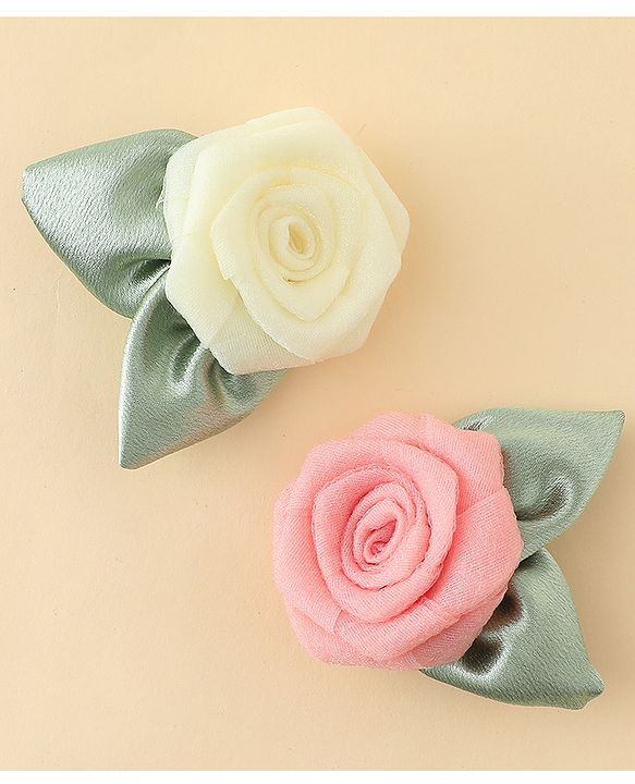 Pine Kids Hair Clips With Floral Applique Pack of 2 - Cream & Pink