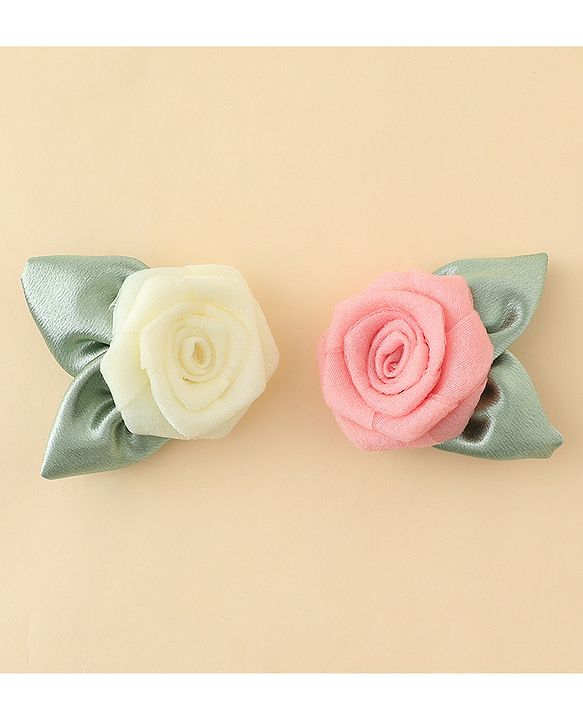 Pine Kids Hair Clips With Floral Applique Pack of 2 - Cream & Pink