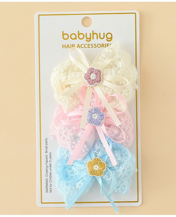 Babyhug Hair Clips With Floral Applique Pack of 3 - Multicolor
