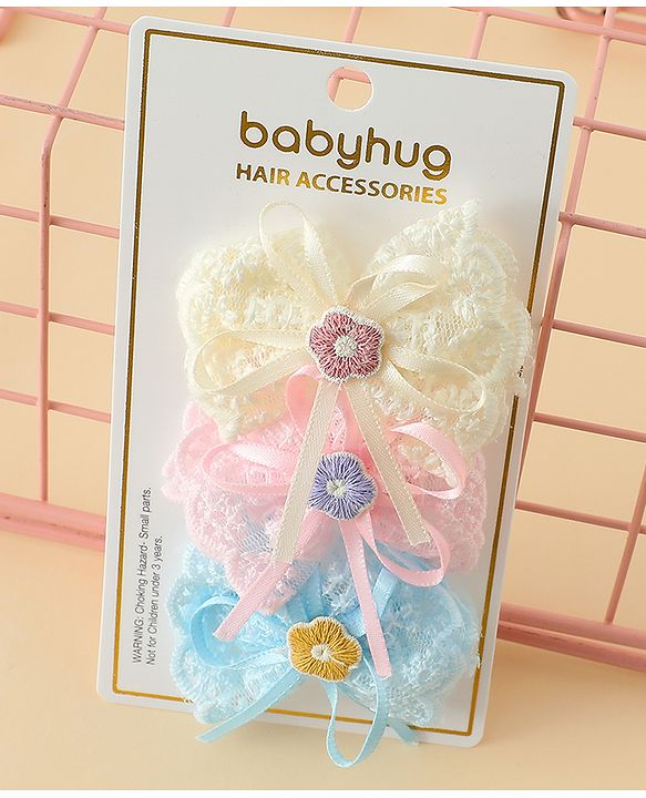 Babyhug Hair Clips With Floral Applique Pack of 3 - Multicolor