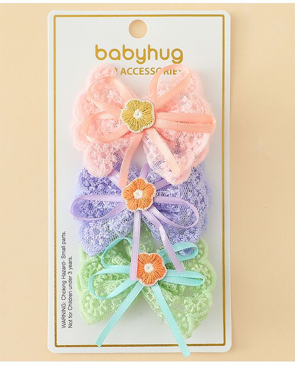 Babyhug Hair Clips With Floral Applique Pack of 3 - Multicolor