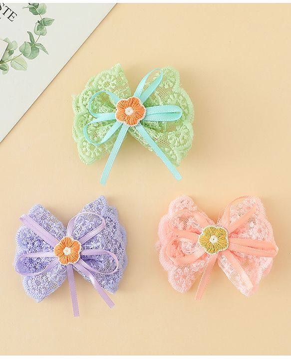 Babyhug Hair Clips With Floral Applique Pack of 3 - Multicolor