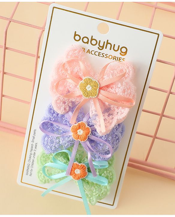 Babyhug Hair Clips With Floral Applique Pack of 3 - Multicolor