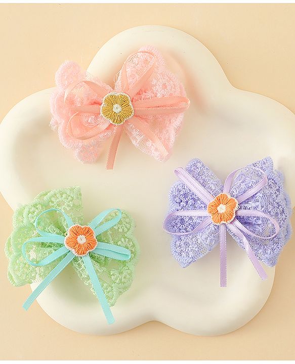 Babyhug Hair Clips With Floral Applique Pack of 3 - Multicolor