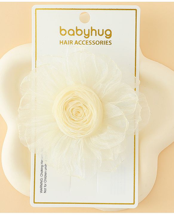 Babyhug Hair Clips With Floral Applique Pack of 1 - Cream