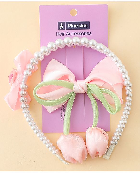 Pine Kids Hair Accessories Combo Set Free Size - Pink
