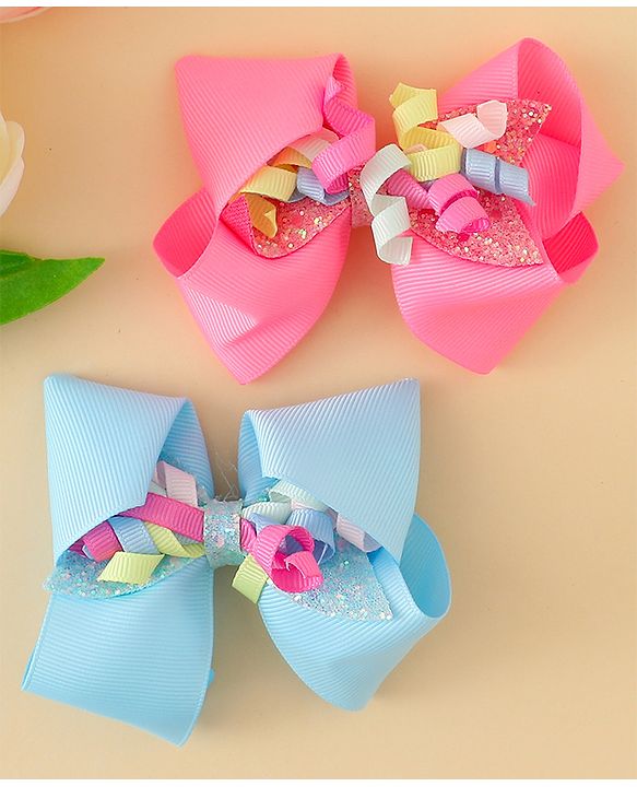 Babyhug Bow & Butterfly Clips with Sequin Detailing Pack of 2 - Light Blue & Pink