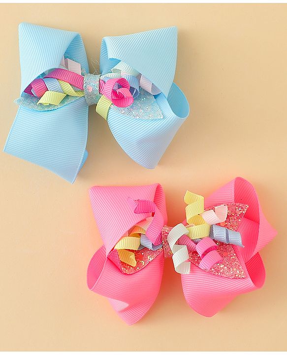 Babyhug Bow & Butterfly Clips with Sequin Detailing Pack of 2 - Light Blue & Pink