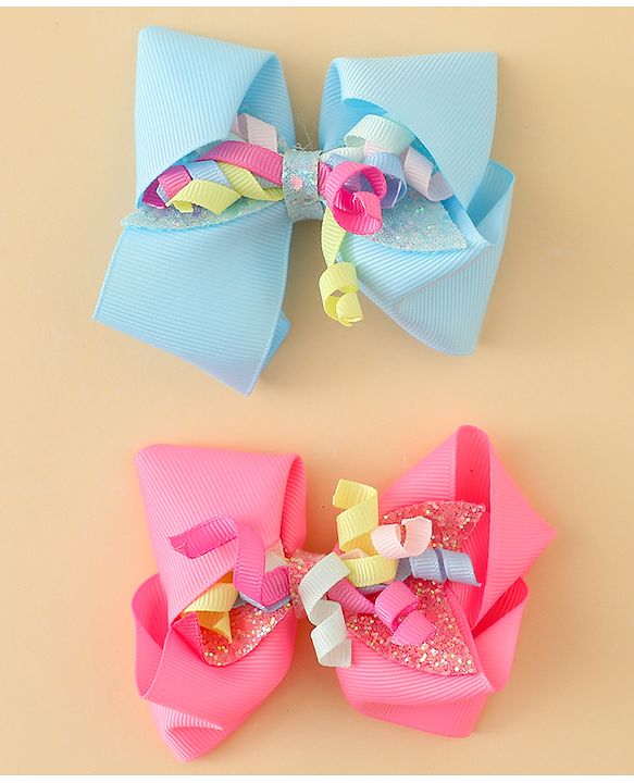 Babyhug Bow & Butterfly Clips with Sequin Detailing Pack of 2 - Light Blue & Pink