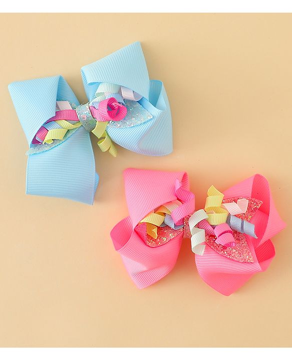Babyhug Bow & Butterfly Clips with Sequin Detailing Pack of 2 - Light Blue & Pink