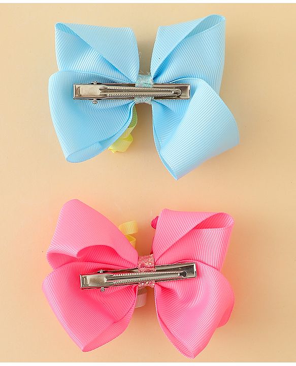 Babyhug Bow & Butterfly Clips with Sequin Detailing Pack of 2 - Light Blue & Pink