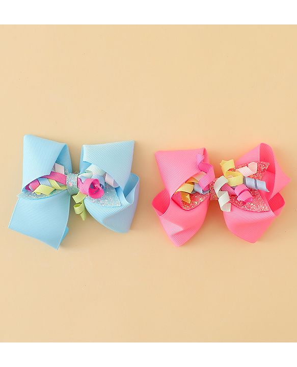 Babyhug Bow & Butterfly Clips with Sequin Detailing Pack of 2 - Light Blue & Pink