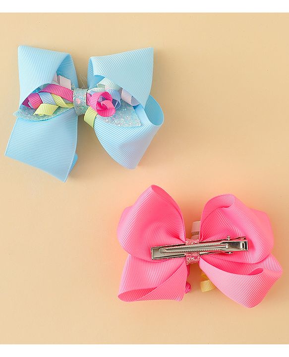 Babyhug Bow & Butterfly Clips with Sequin Detailing Pack of 2 - Light Blue & Pink