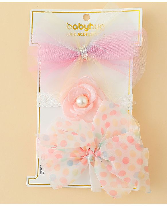 Babyhug Headbands With Floral & Bow Applique Pack of 3 - Multicolor