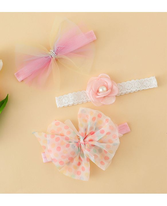 Babyhug Headbands With Floral & Bow Applique Pack of 3 - Multicolor