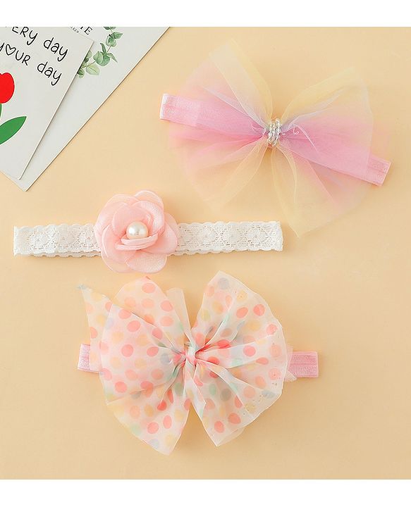 Babyhug Headbands With Floral & Bow Applique Pack of 3 - Multicolor