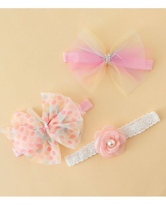 Babyhug Headbands With Floral & Bow Applique Pack of 3 - Multicolor
