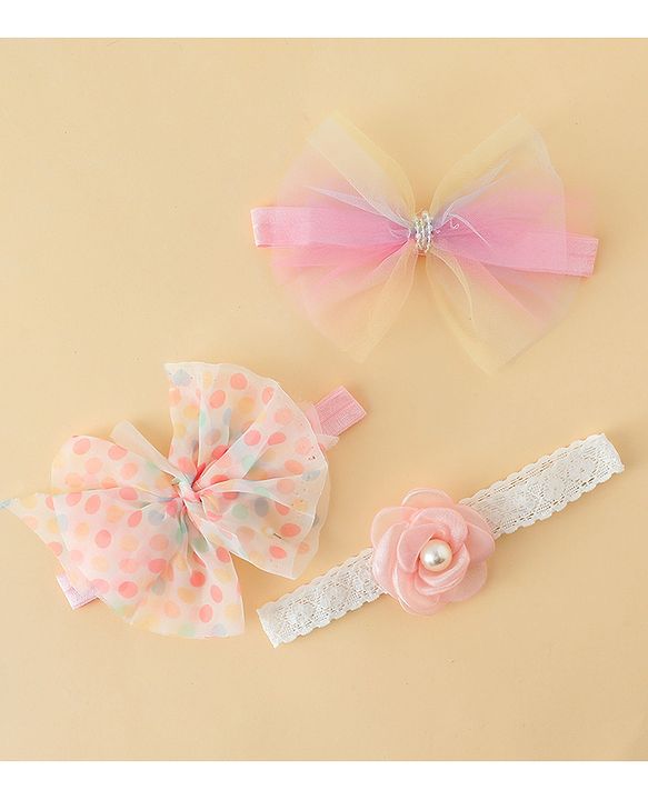 Babyhug Headbands With Floral & Bow Applique Pack of 3 - Multicolor