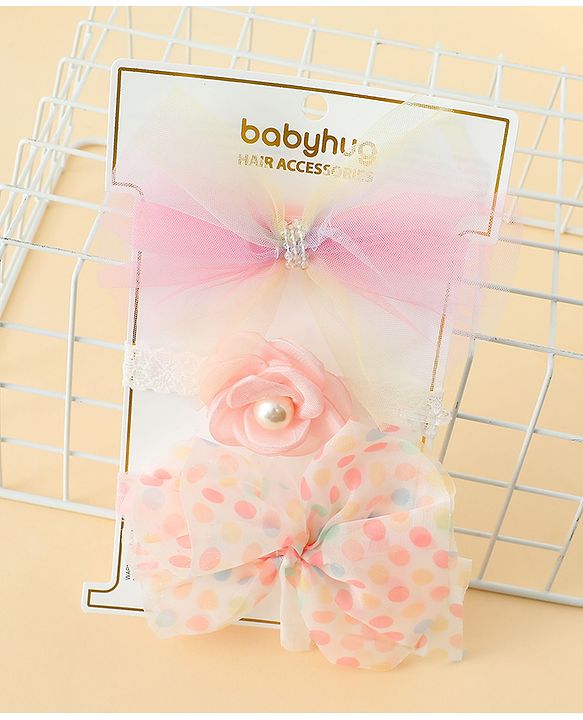 Babyhug Headbands With Floral & Bow Applique Pack of 3 - Multicolor