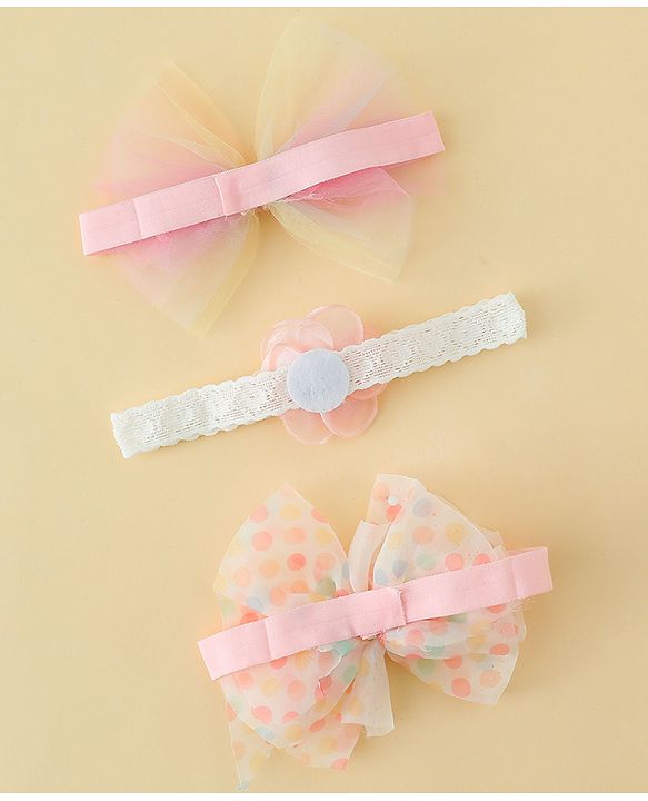 Babyhug Headbands With Floral & Bow Applique Pack of 3 - Multicolor