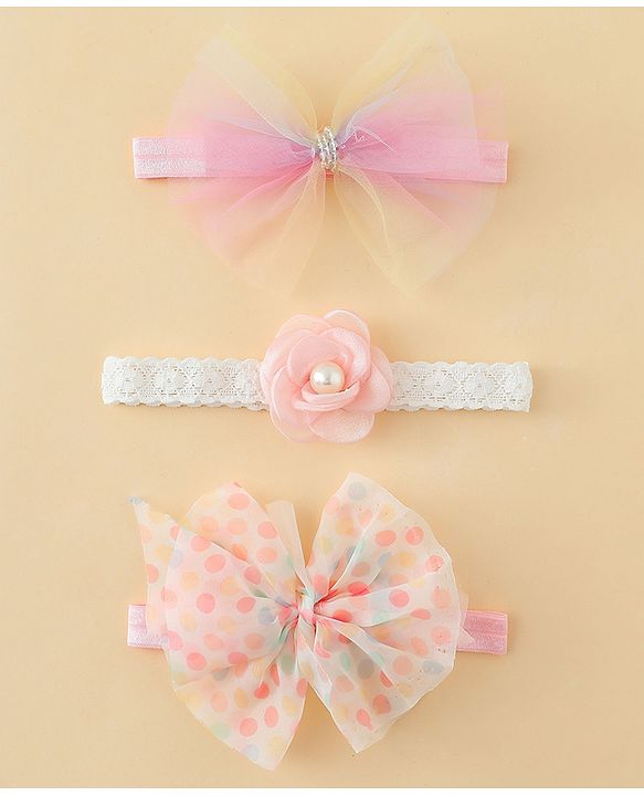 Babyhug Headbands With Floral & Bow Applique Pack of 3 - Multicolor