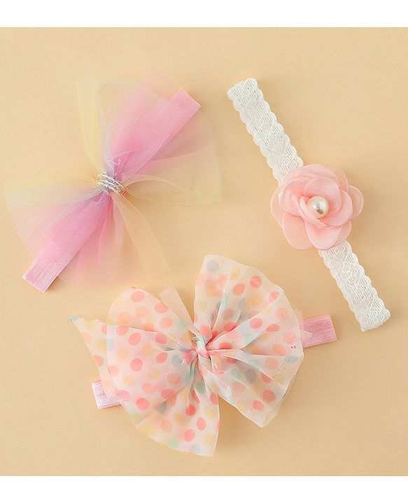 Babyhug Headbands With Floral & Bow Applique Pack of 3 - Multicolor