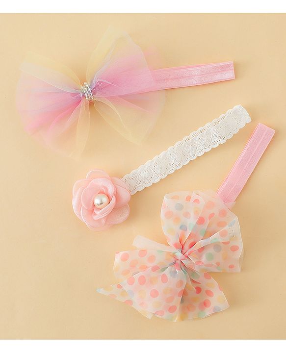 Babyhug Headbands With Floral & Bow Applique Pack of 3 - Multicolor