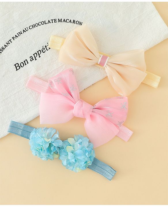 Babyhug Headbands With Floral & Bow Applique Pack of 3 - Multicolor