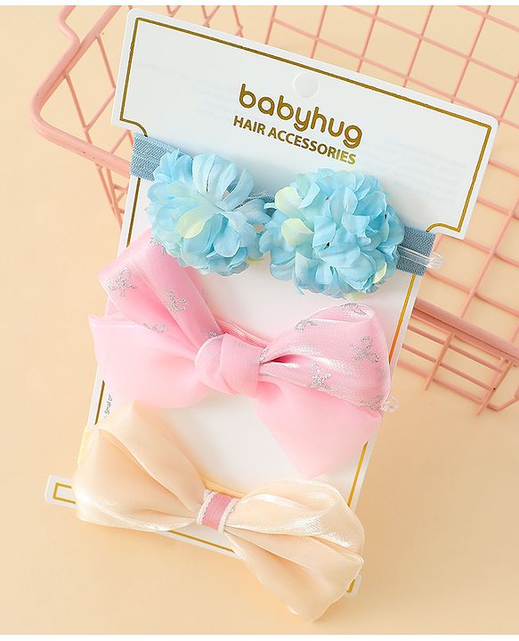 Babyhug Headbands With Floral & Bow Applique Pack of 3 - Multicolor