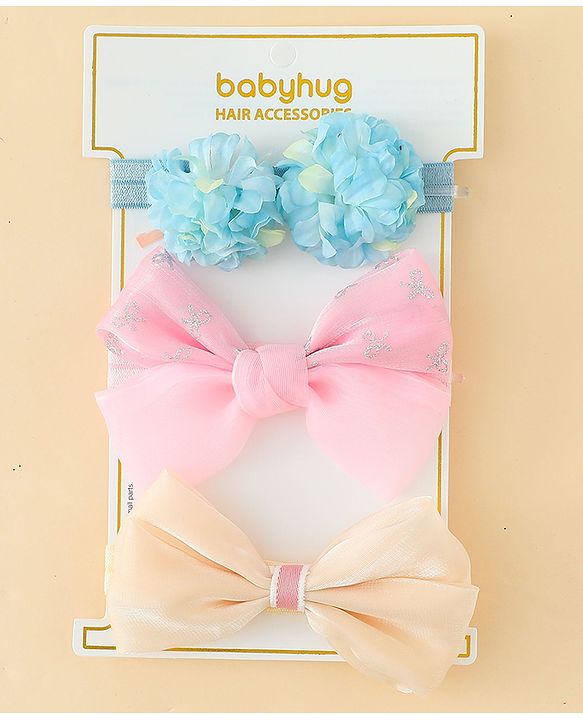 Babyhug Headbands With Floral & Bow Applique Pack of 3 - Multicolor