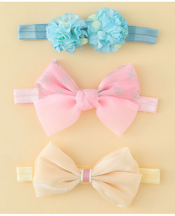 Babyhug Headbands With Floral & Bow Applique Pack of 3 - Multicolor