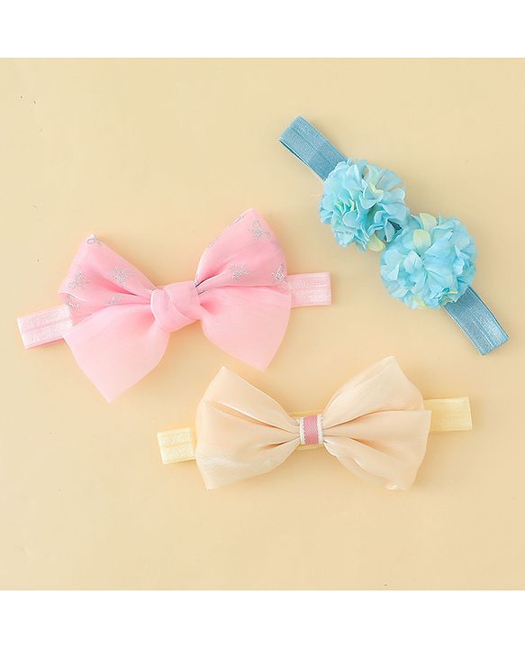 Babyhug Headbands With Floral & Bow Applique Pack of 3 - Multicolor