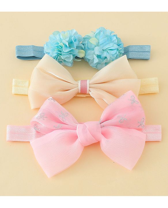 Babyhug Headbands With Floral & Bow Applique Pack of 3 - Multicolor