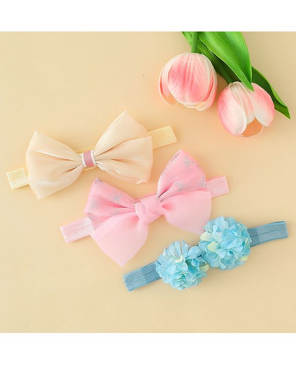 Babyhug Headbands With Floral & Bow Applique Pack of 3 - Multicolor