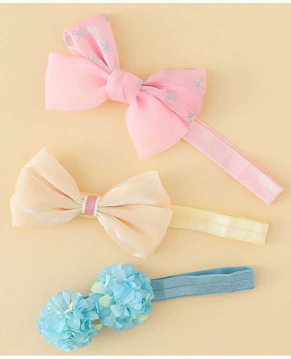 Babyhug Headbands With Floral & Bow Applique Pack of 3 - Multicolor