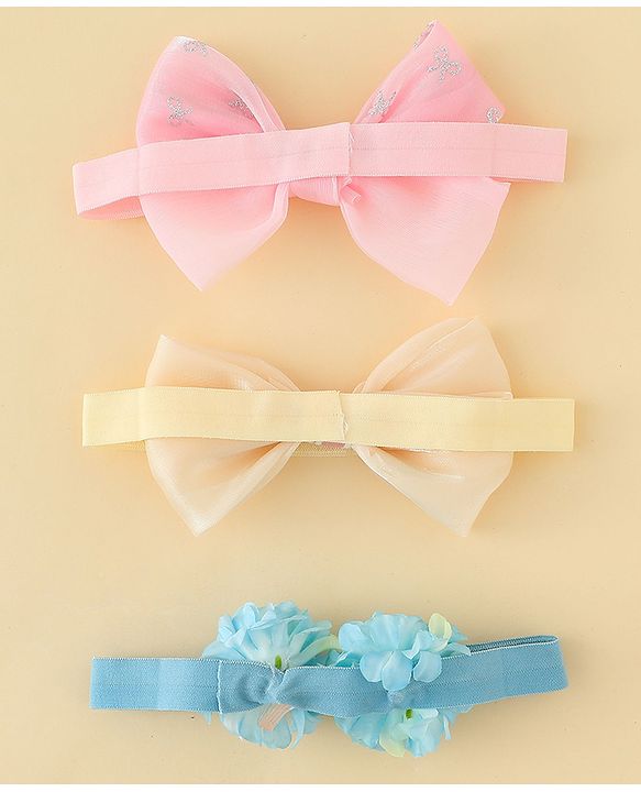 Babyhug Headbands With Floral & Bow Applique Pack of 3 - Multicolor