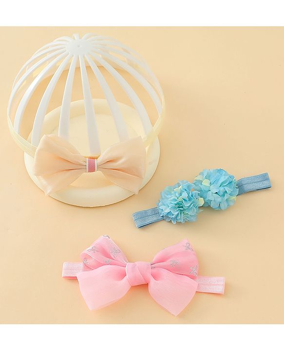Babyhug Headbands With Floral & Bow Applique Pack of 3 - Multicolor
