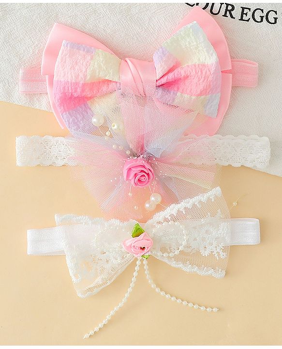 Babyhug Headbands With Bow & Floral Applique - Multicolor