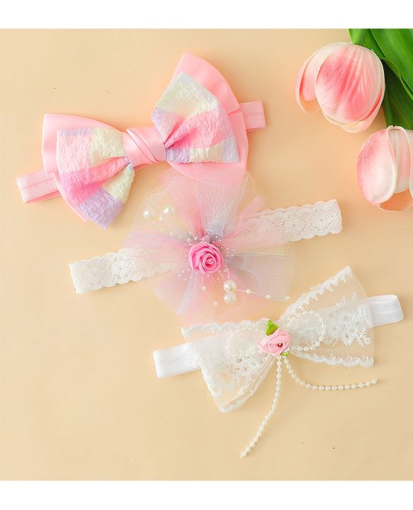 Babyhug Headbands With Bow & Floral Applique - Multicolor