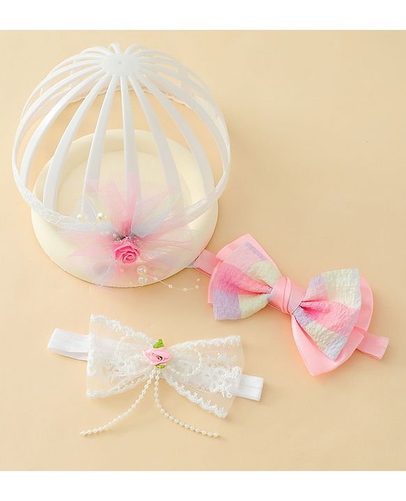 Babyhug Headbands With Bow & Floral Applique - Multicolor