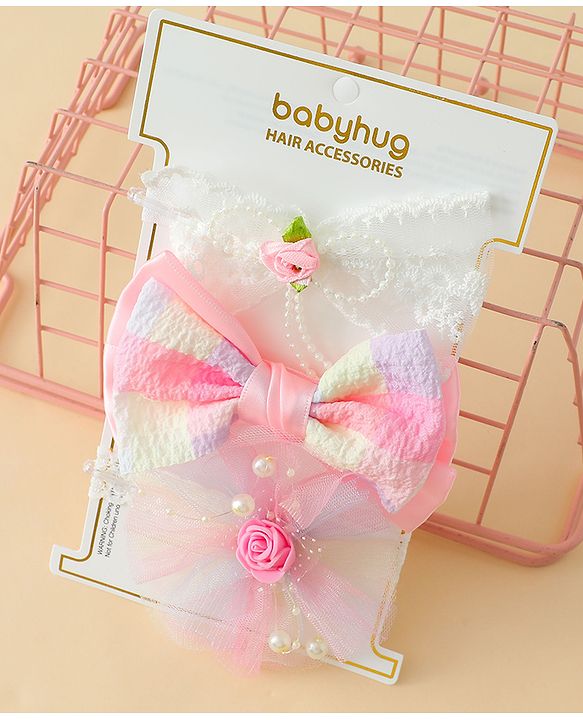 Babyhug Headbands With Bow & Floral Applique - Multicolor
