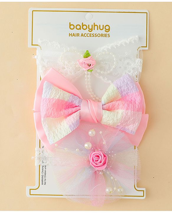 Babyhug Headbands With Bow & Floral Applique - Multicolor