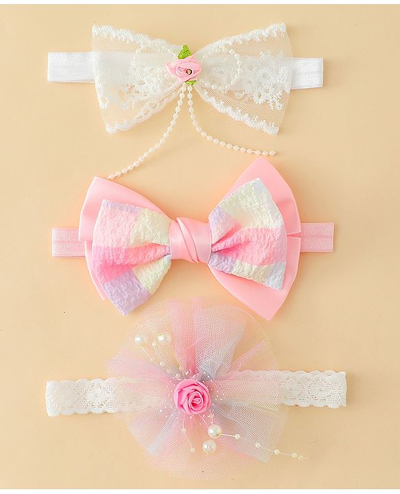 Babyhug Headbands With Bow & Floral Applique - Multicolor