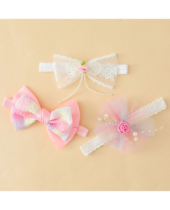 Babyhug Headbands With Bow & Floral Applique - Multicolor